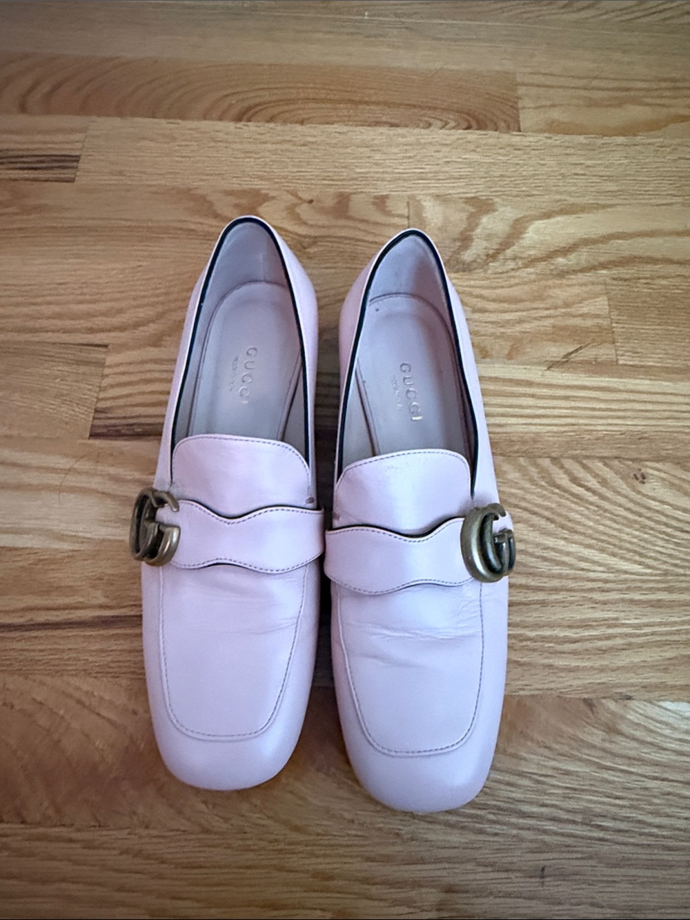 Gucci Pink Leather Double G Horsebit Loafers